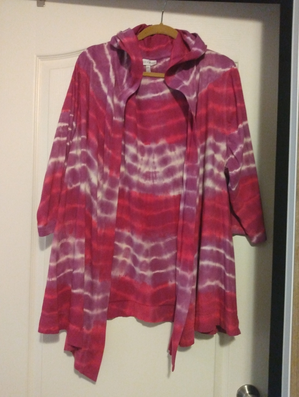 Vintage Tye Dye Pink/Purple Ombre Hooded Open Front Cotton Shrug Cover Up 2X
